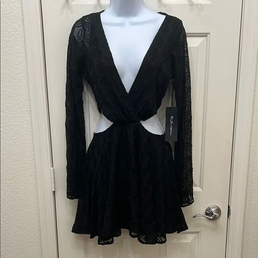For Love And Lemons Black Cut Out Flared Cocktail Dress VNeck Long Sleeve Mini